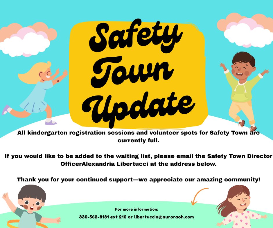 Aurora Safety Town Registration, Volunteer Spots, and Waitlist Information