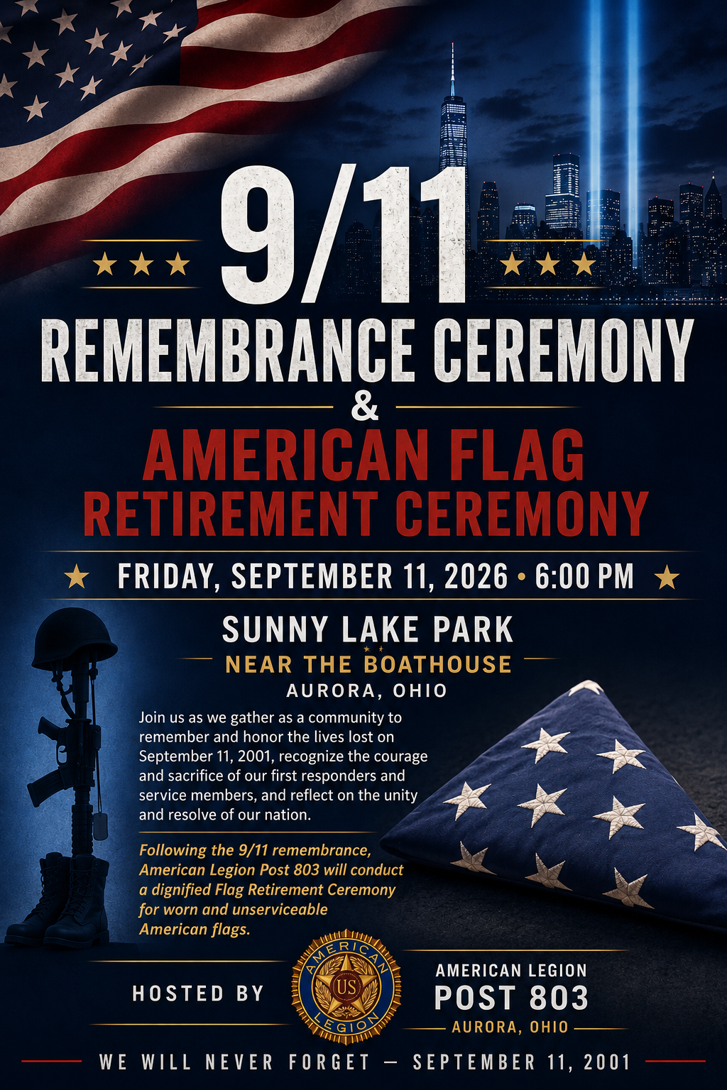 Aurora American Legion to Host 9/11 Remembrance and Flag Retirement Ceremony