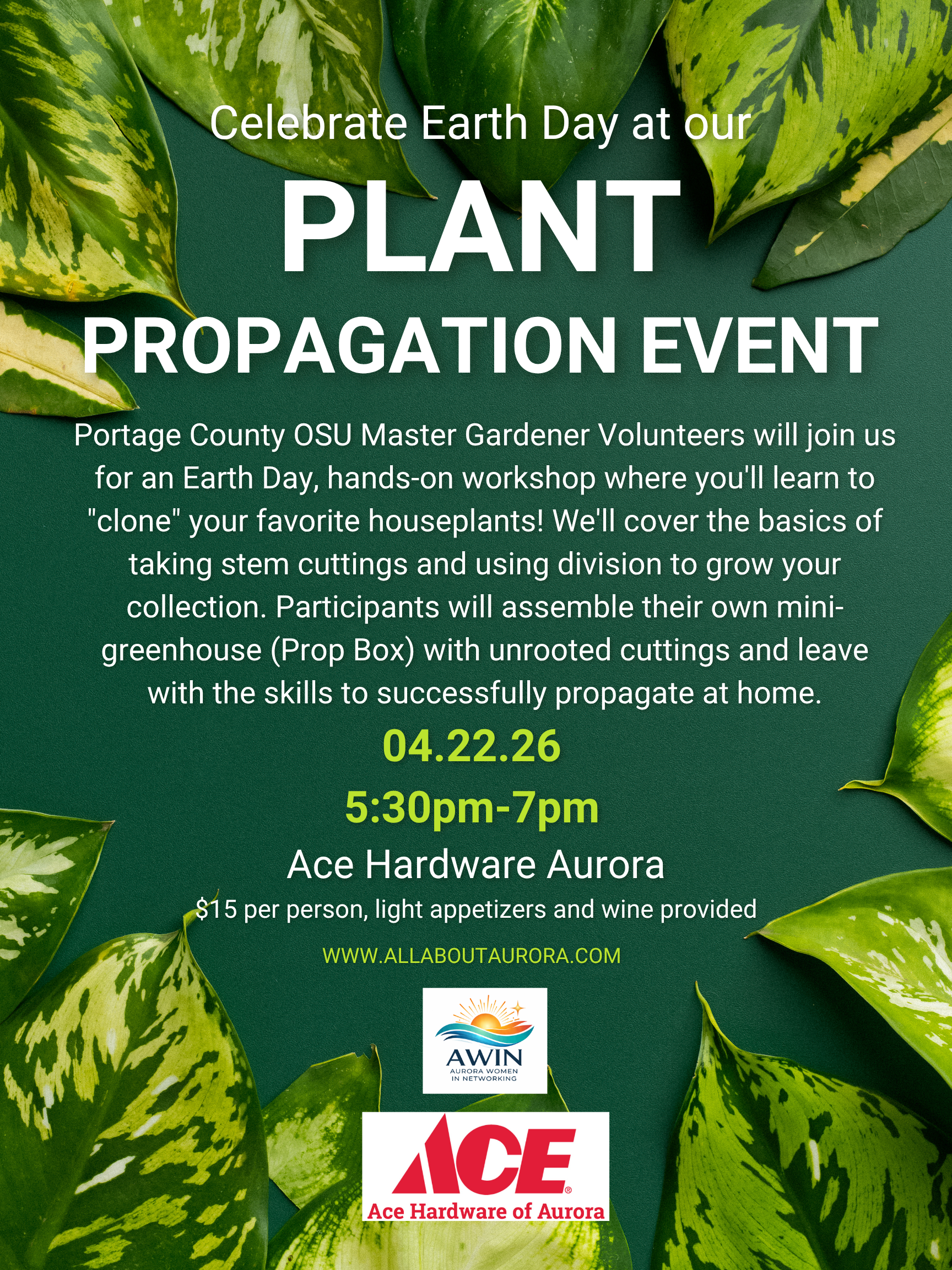 Plant Propagation Event, Earth Day Workshop, Gardening Skills