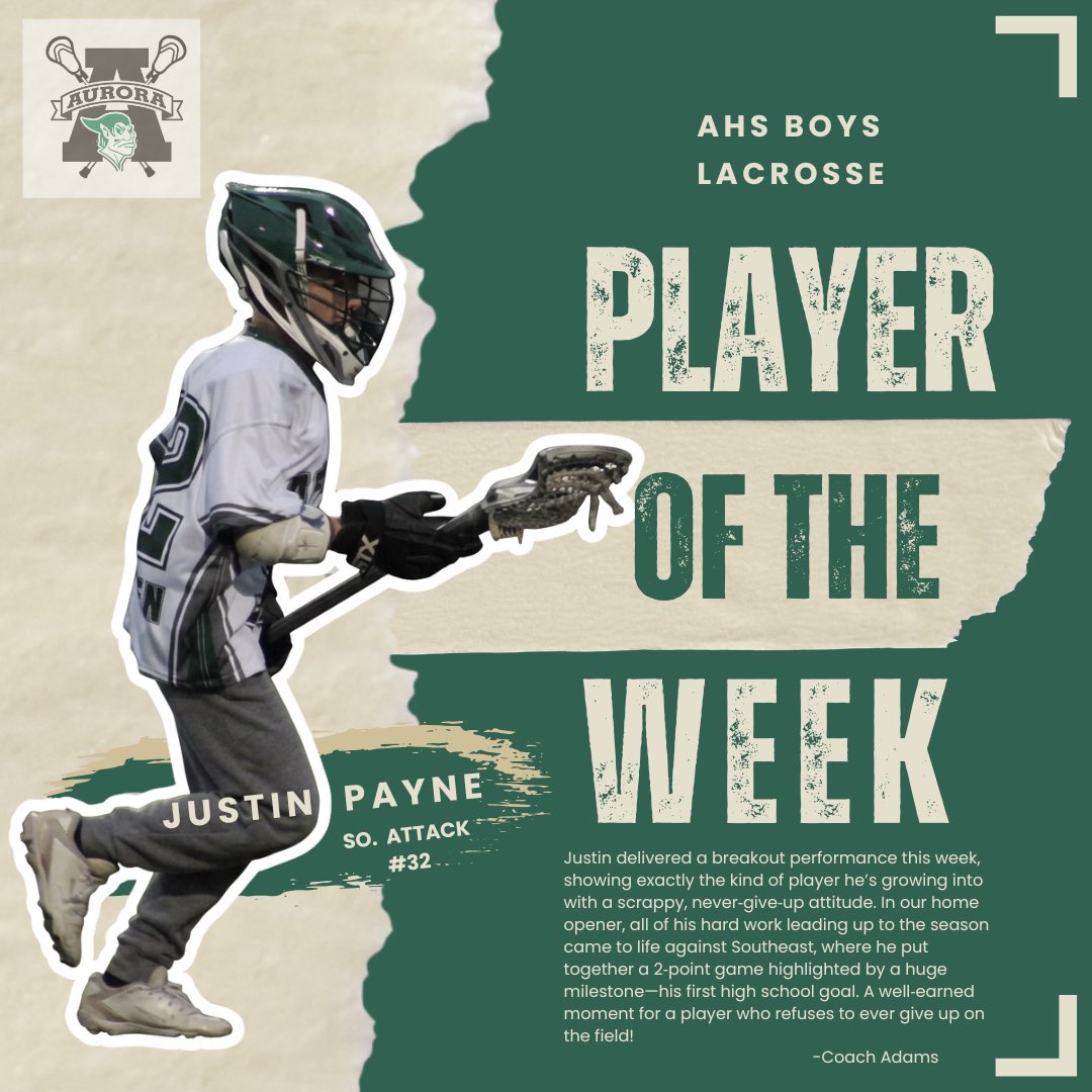 Justin Payne Named Aurora Boys Lacrosse Player of the Week
